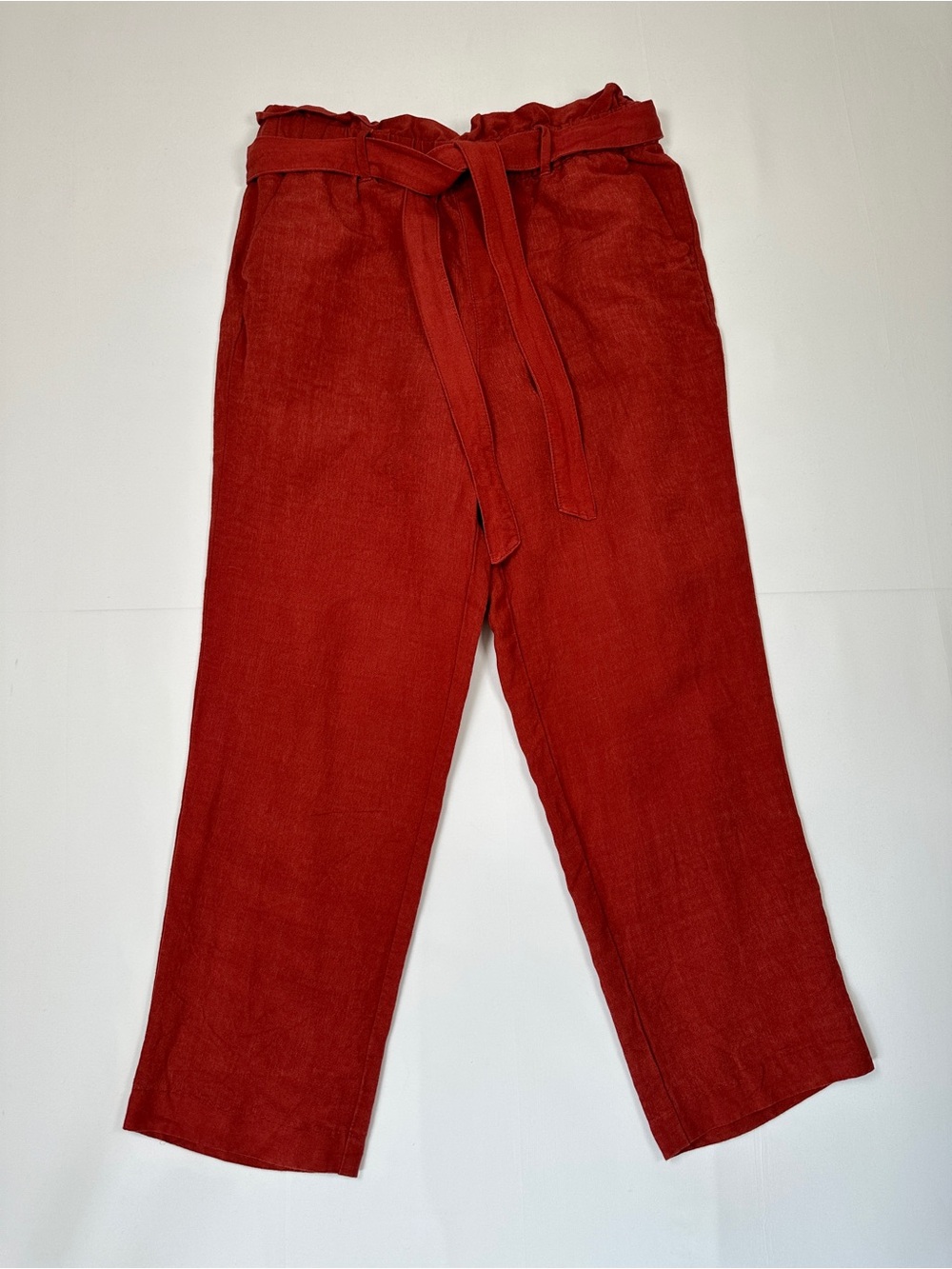 Old Navy Linen Blend Paperbag Pants Rust Orange Tie Waist Size 8